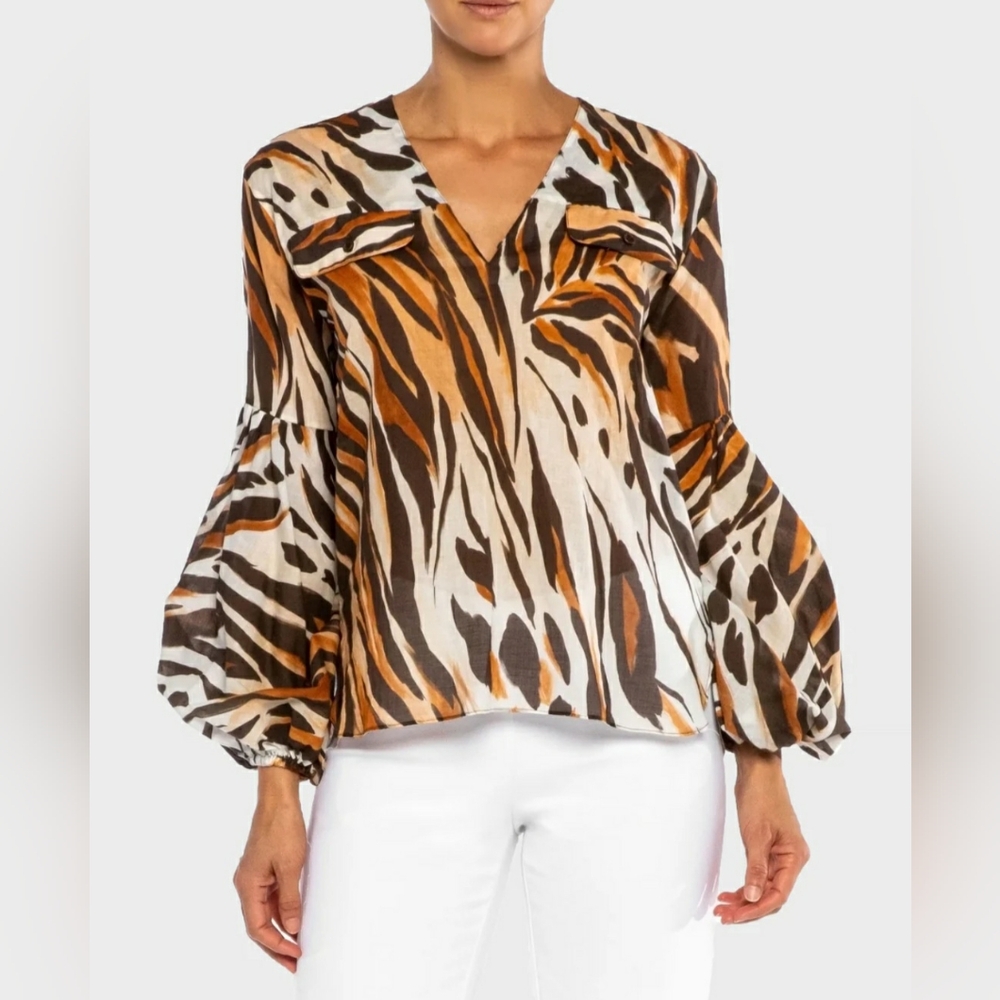 Santorelli VALERIO Lantern Sleeve Blouse in Cotton Voile